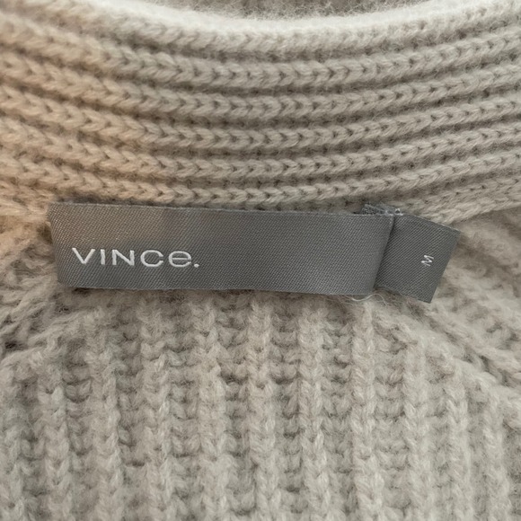 Vince Wool Cashmere Ribbed Longline Tie Front Cardigan Sweater Oatmeal Beige M - Picture 4 of 6